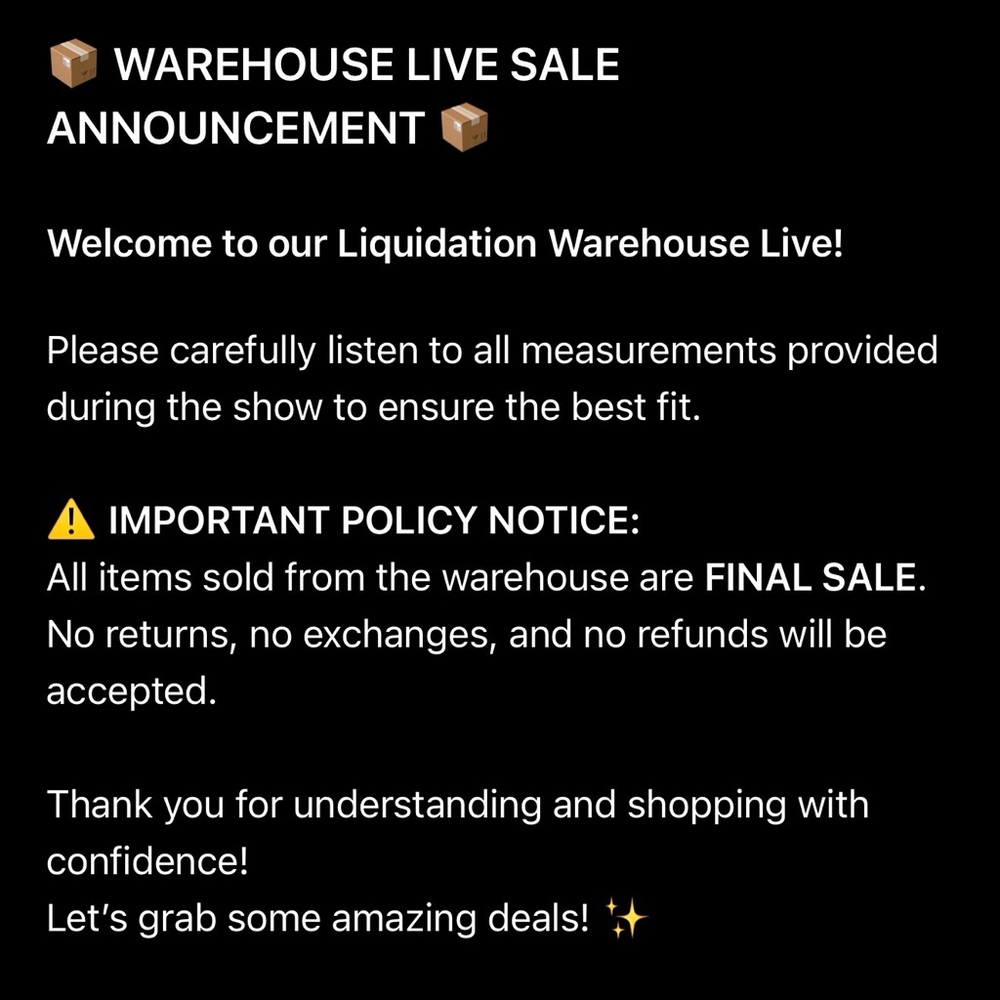 Live listing directly from our sample sale warehouse